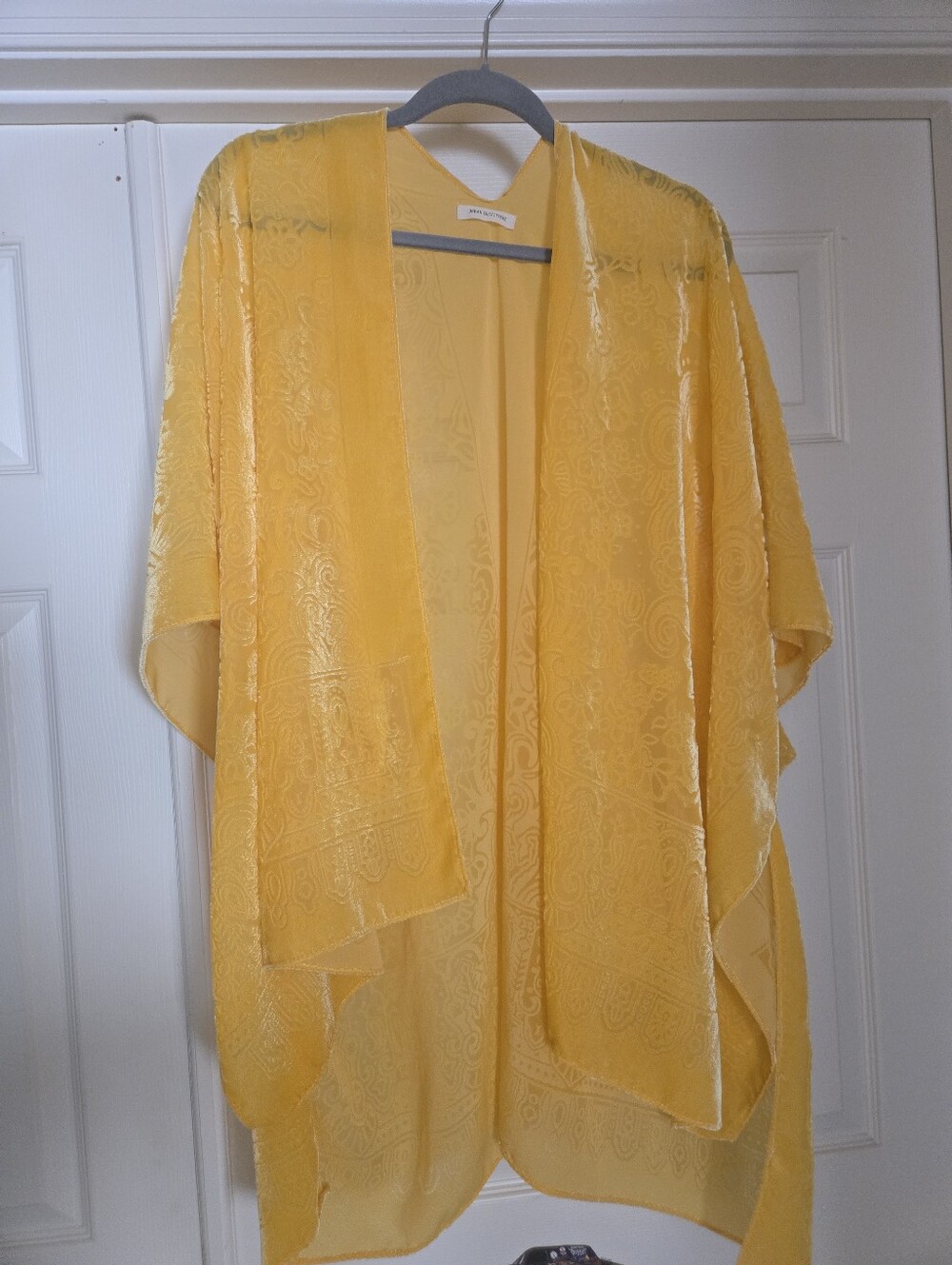 Urban Outfitters Yellow Velvet Sheer Jacquard Kimono Cardigan
